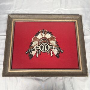Vintage Native American Embroidery Art Framed Headdress Handmade 1996